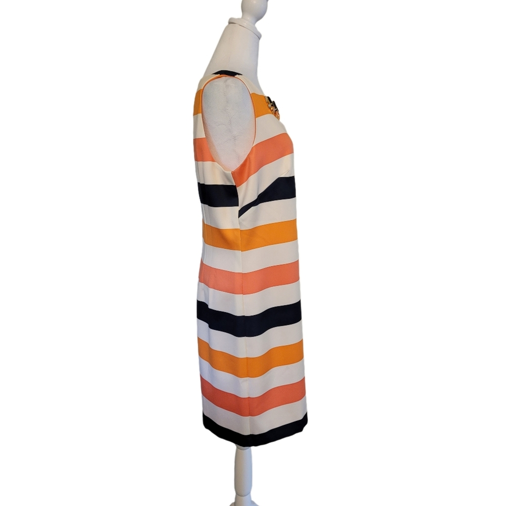 Vince Camuto Jeweled Neckline Striped Satin Shift Dress Sz 10 New With Tag - Picture 7 of 12